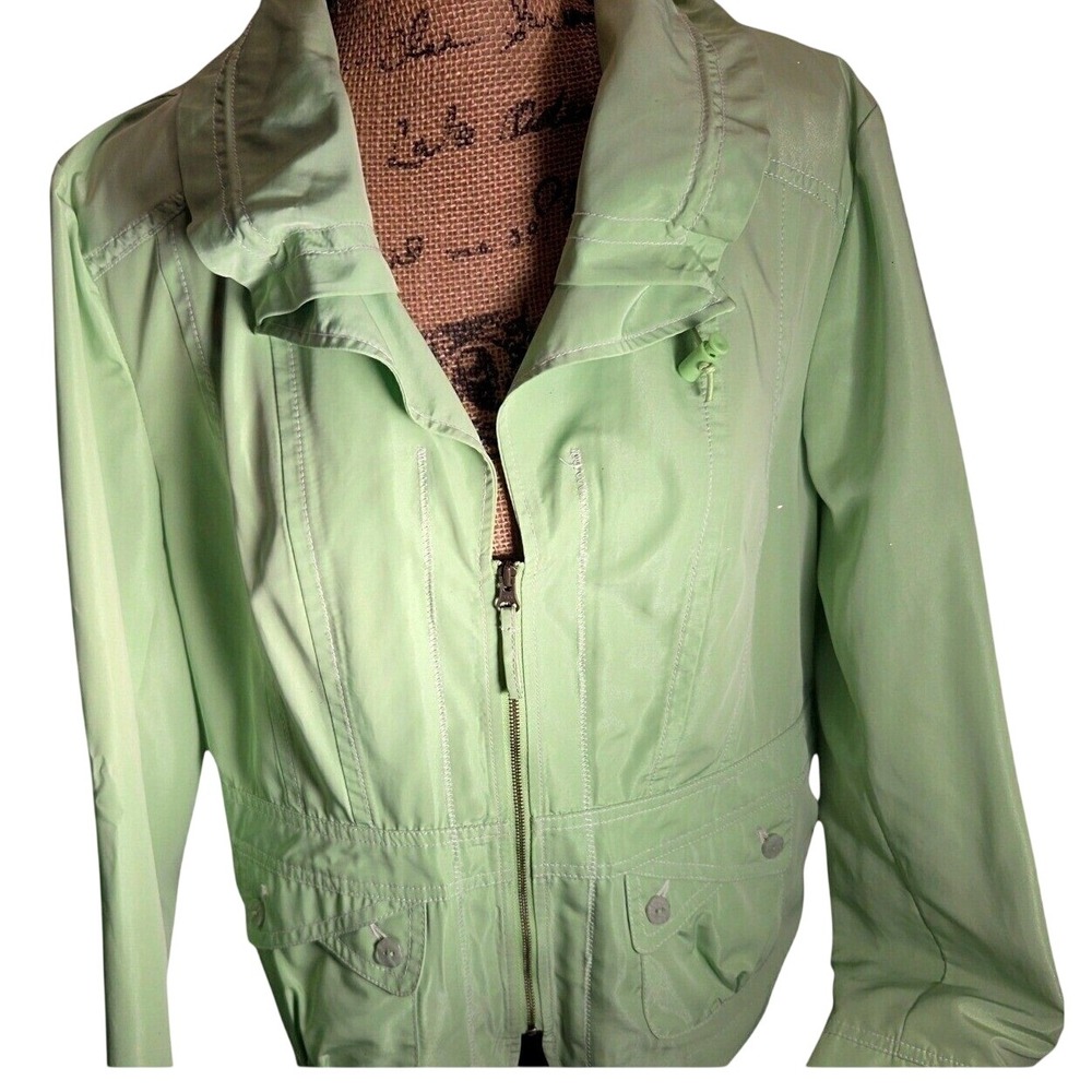 Tribal Full Zip Jacket Womens 14 Green Good Ruffle Collar Contrast Stitch Y2K